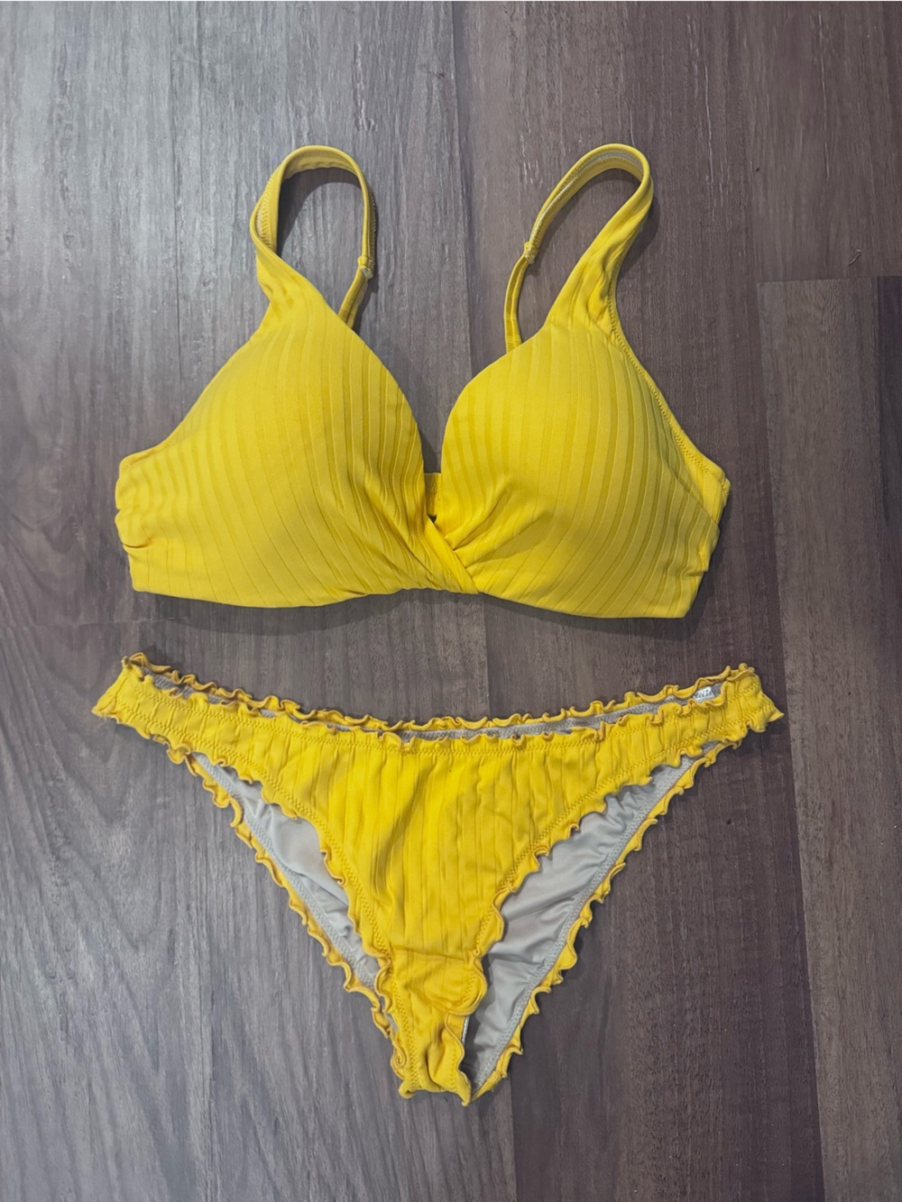 Shade & Shore Bright Yellow Ribbed Two-Piece Bikini Set